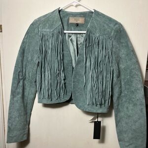 Blank NYC Suede Fringe Jacket - Light Blue